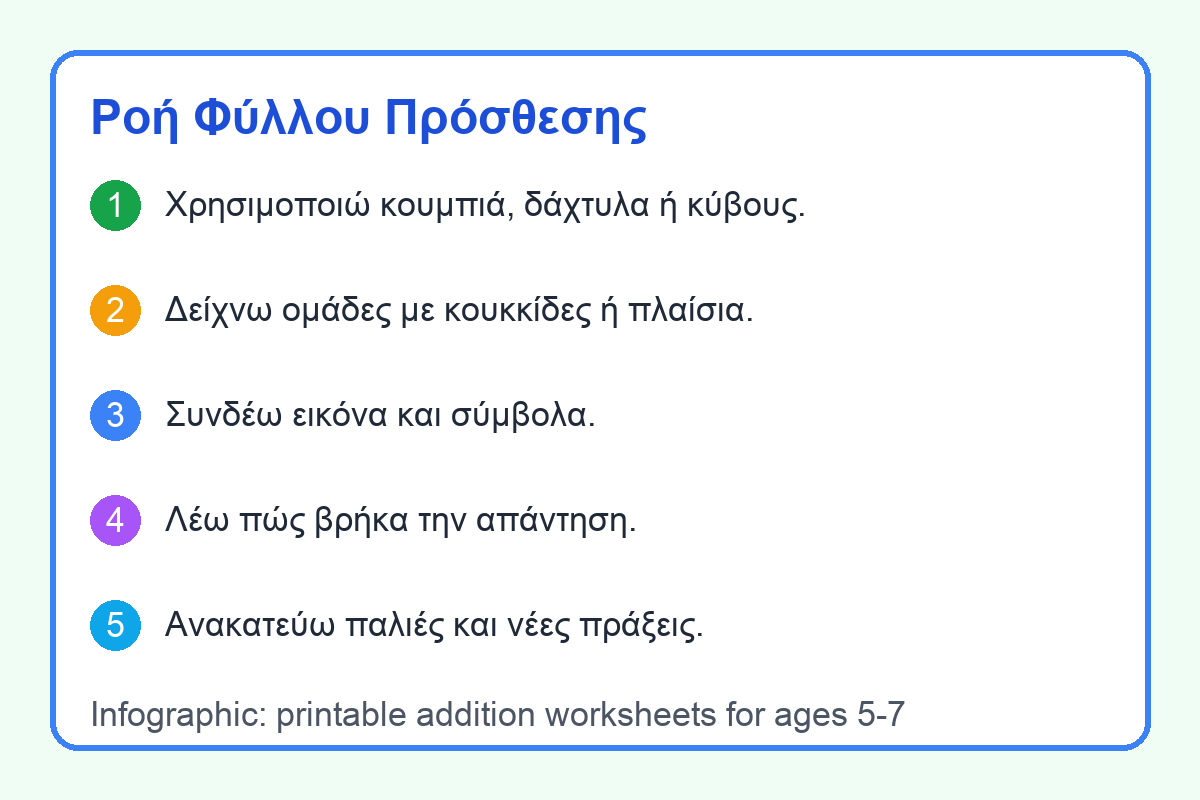 εκτυπώσιμα φύλλα πρόσθεσης infographic